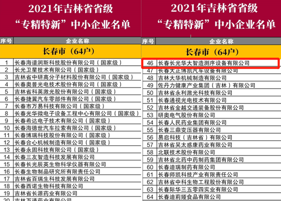 长光华大荣获2021年吉林省省级“专精特新”中小企业认定